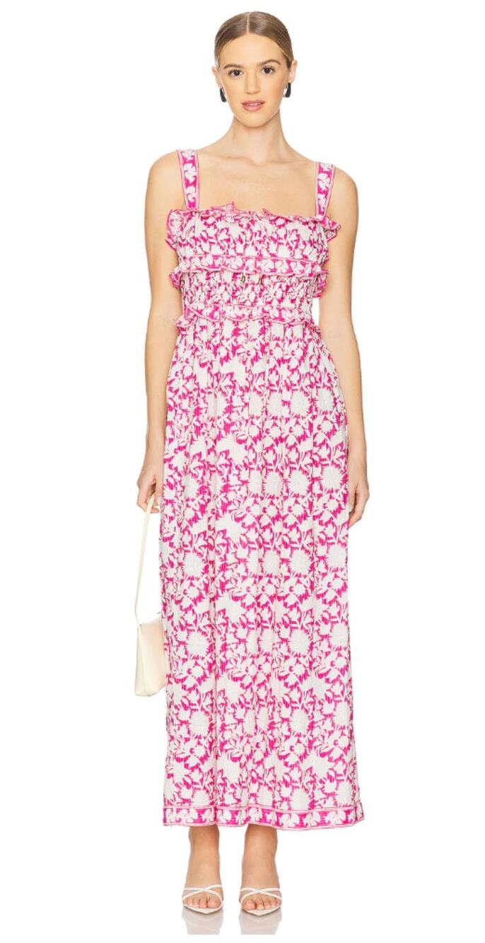 Saylor Denise Tiered Pink Floral Maxi Womens Dress Small